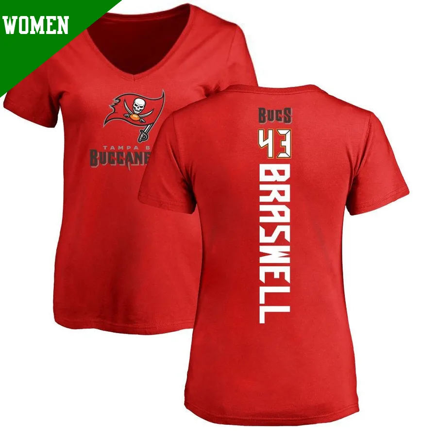 Women's ＃43 Chris Braswell Tampa Bay Buccaneers Red Backer Slim Fit T-Shirt