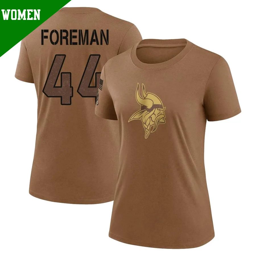 Women's ＃44 Chuck Foreman Minnesota Vikings Brown Legend 2023 Salute To Service Performance T-Shirt