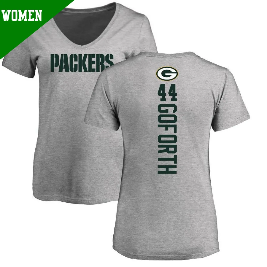 Women's ＃44 Ralen Goforth Green Bay Packers Backer V-Neck T-Shirt Ash