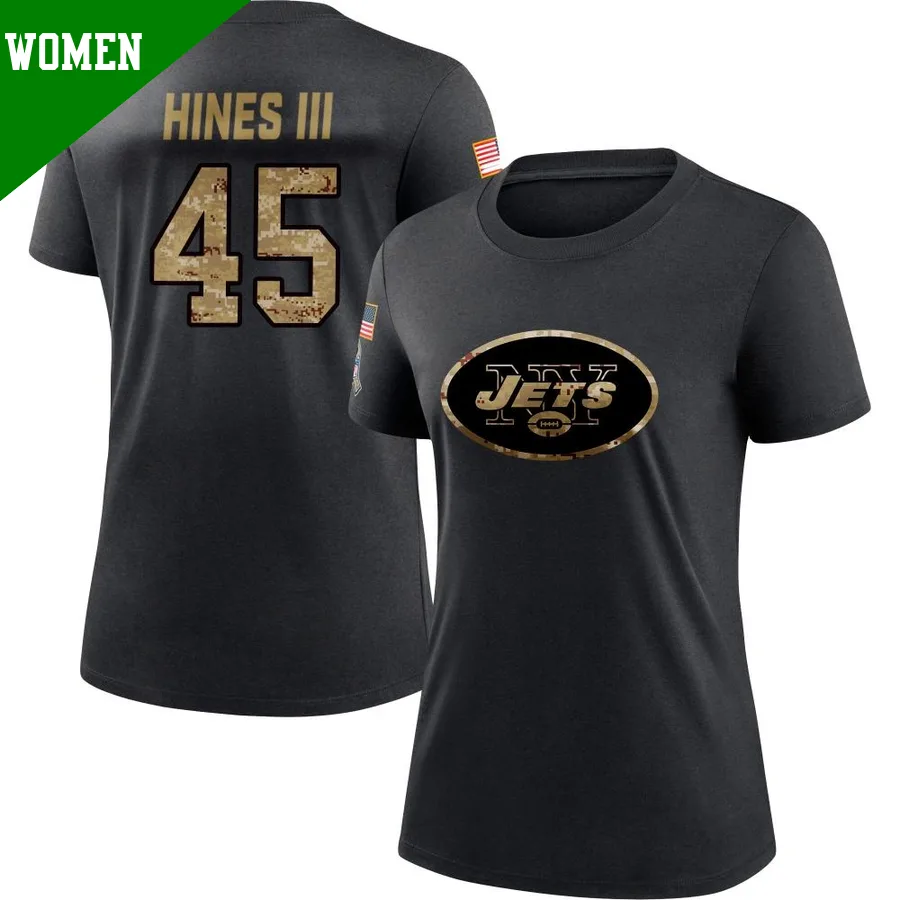 Women's ＃45 Anthony Hines III New York Jets Black 2020 Salute To Service Performance T-Shirt