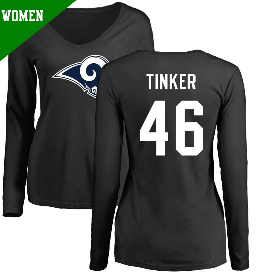 Women's ＃46 Carson Tinker Los Angeles Rams Black Name & Number Logo Slim Fit Long Sleeve T-Shirt