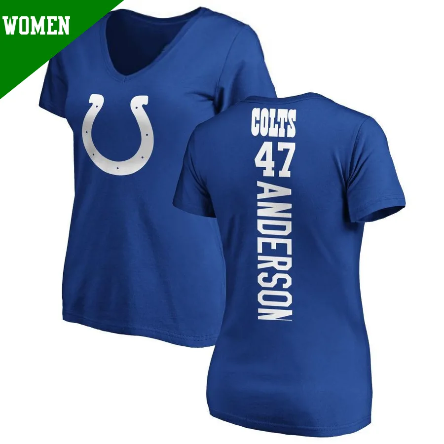 Women's ＃47 Liam Anderson Indianapolis Colts Royal Backer Slim Fit T-Shirt