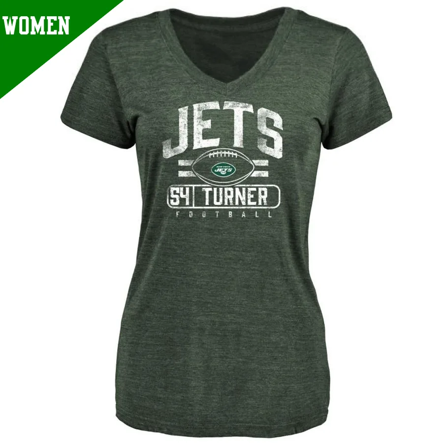 Women's ＃54 Billy Turner New York Jets Green Flanker T-Shirt