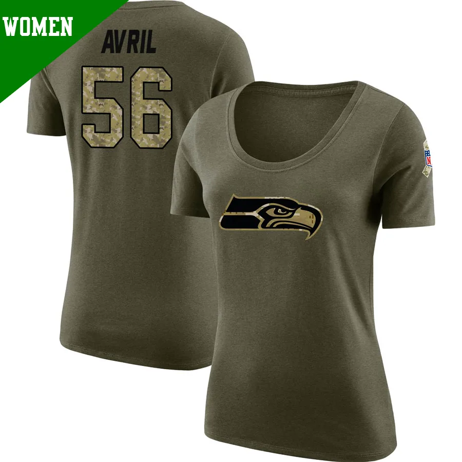 Women's ＃56 Cliff Avril Seattle Seahawks Olive Legend Salute to Service Scoop Neck T-Shirt