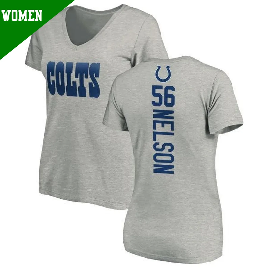 Women's ＃56 Quenton Nelson Indianapolis Colts Backer V-Neck T-Shirt Ash
