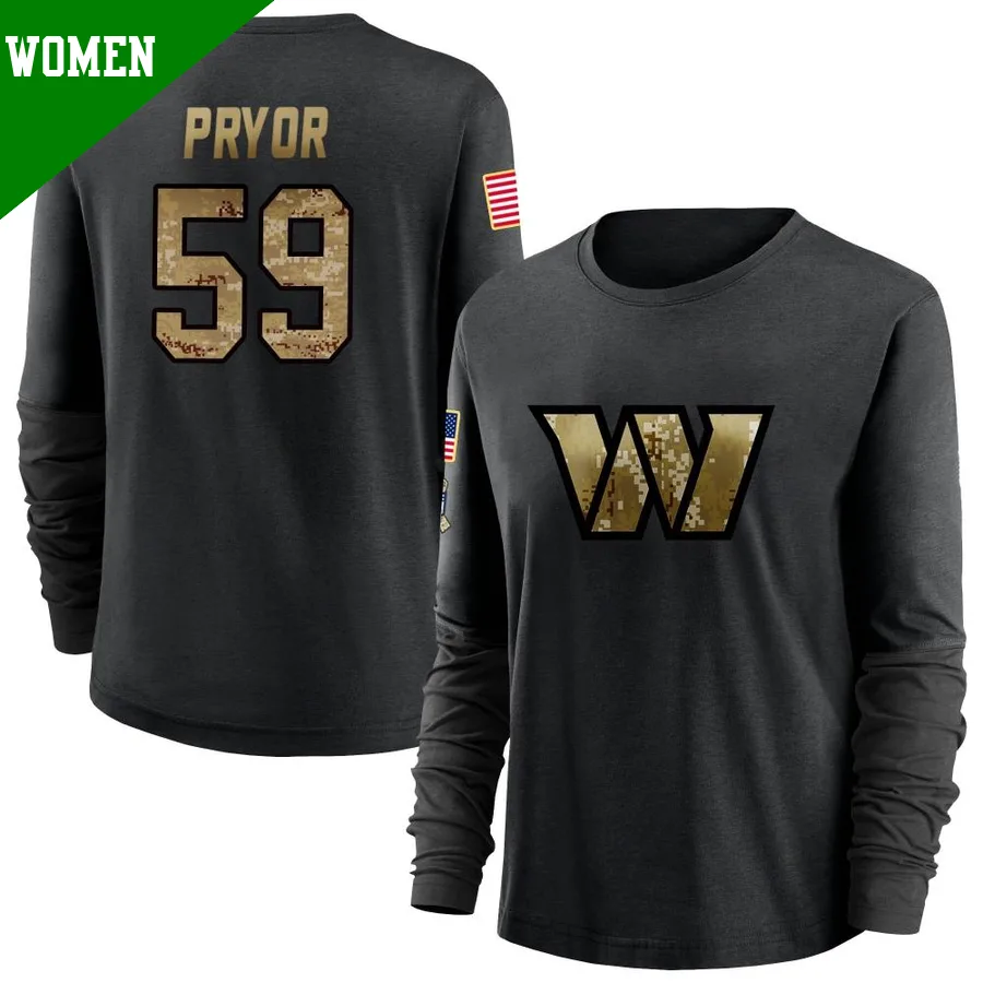 Women's ＃59 Joshua Pryor Washington Commanders Black 2020 Salute To Service Sideline Performance Long Sleeve T-Shirt