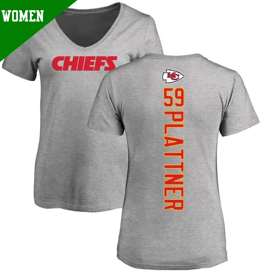 Women's ＃59 Randen Plattner Kansas City Chiefs Backer V-Neck T-Shirt Ash