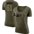 Women's ＃61 Jalen Sundell Seattle Seahawks Olive Legend Salute to Service Scoop Neck T-Shirt