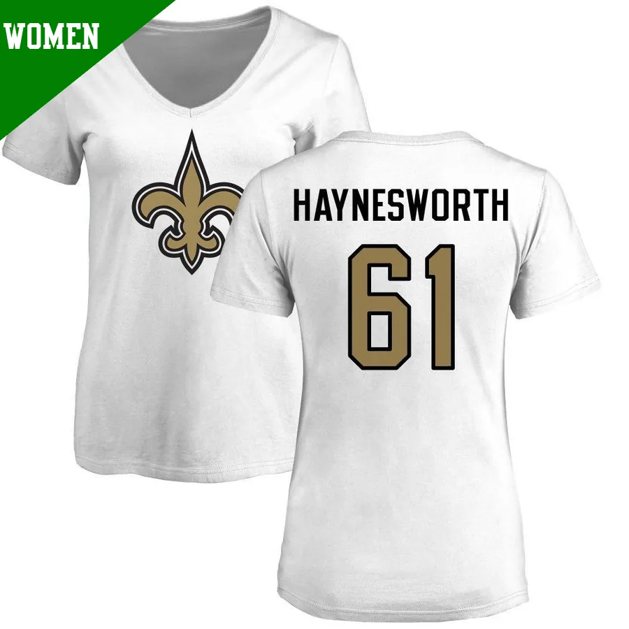 Women's ＃61 Sincere Haynesworth New Orleans Saints White Name & Number Logo Slim Fit T-Shirt