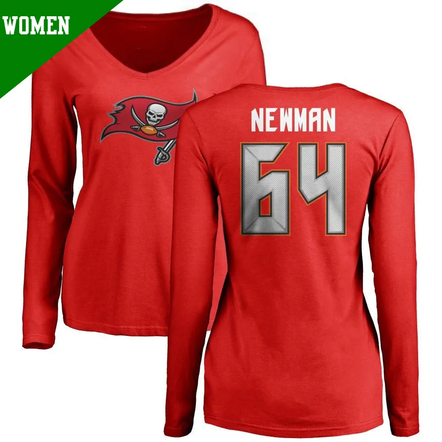 Women's ＃64 Royce Newman Tampa Bay Buccaneers Red Name & Number Logo Slim Fit Long Sleeve T-Shirt