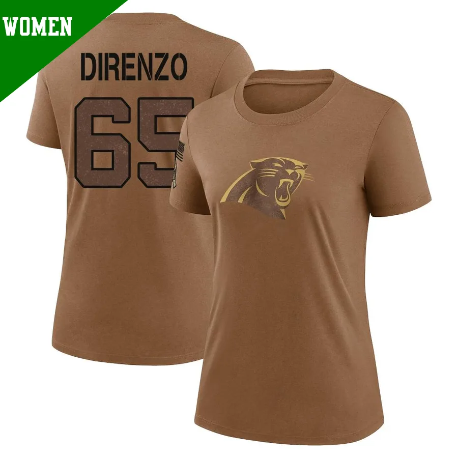 Women's ＃65 J.D. DiRenzo Carolina Panthers Brown Legend 2023 Salute To Service Performance T-Shirt