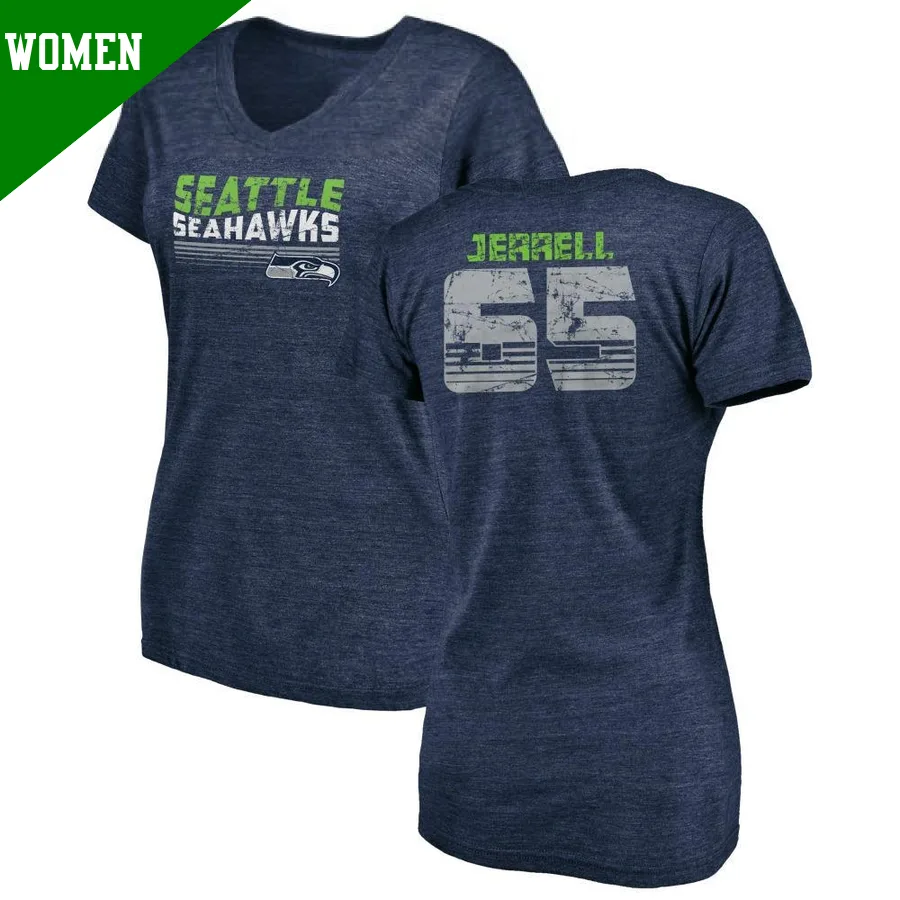 Women's ＃65 Michael Jerrell Seattle Seahawks Navy Retro V-Neck T-Shirt College