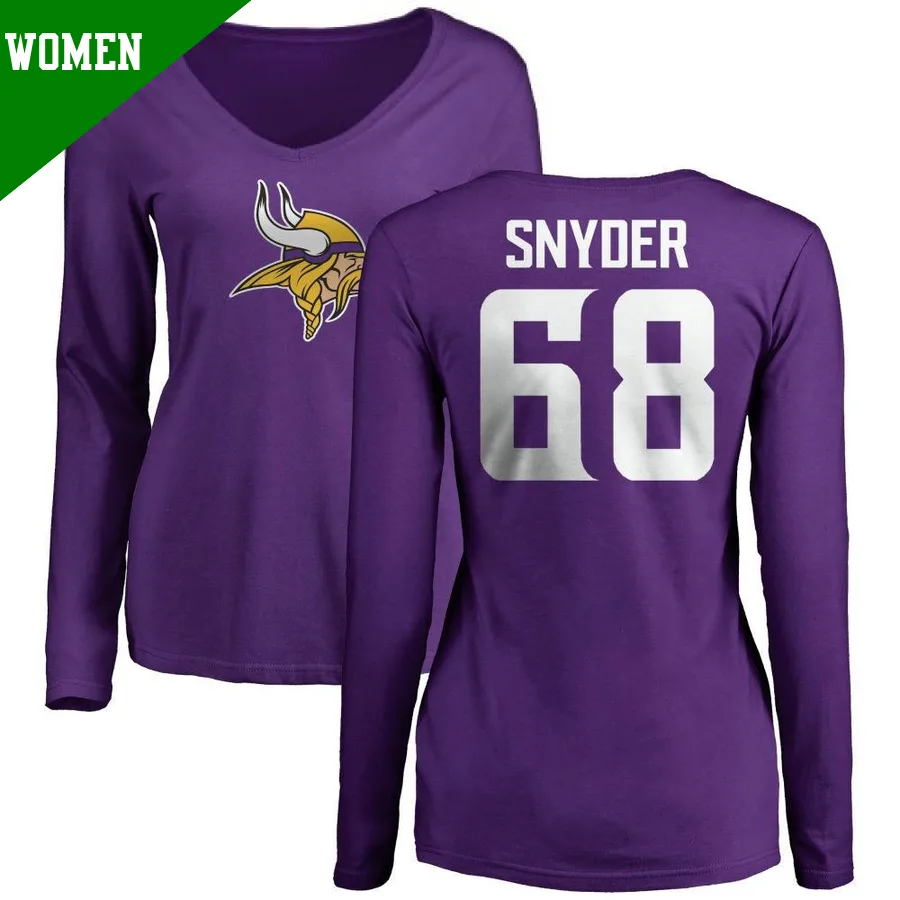 Women's ＃68 Jack Snyder Minnesota Vikings Purple Name & Number Logo Slim Fit Long Sleeve T-Shirt