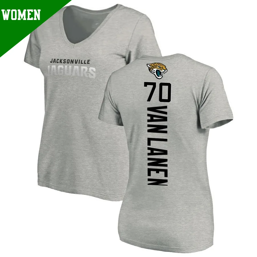 Women's ＃70 Cole Van Lanen Jacksonville Jaguars Backer V-Neck T-Shirt Ash