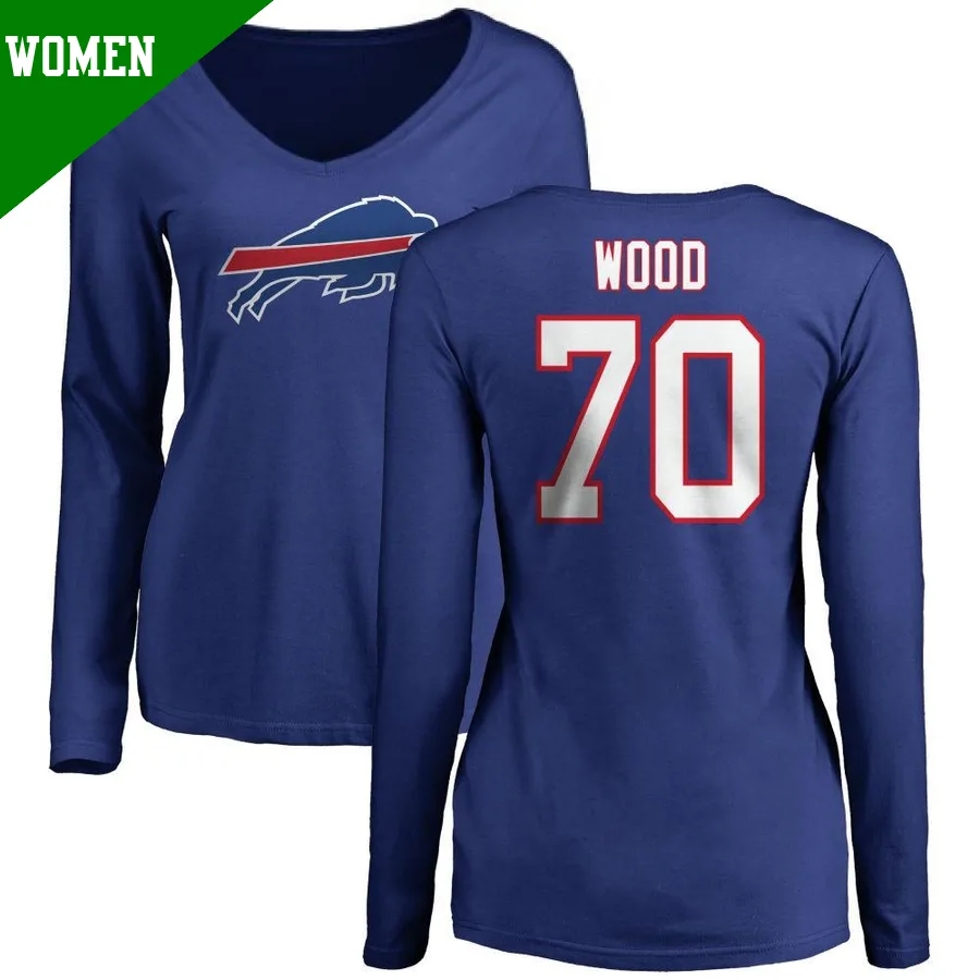 Women's ＃70 Eric Wood Buffalo Bills Royal Name & Number Long Sleeve T-Shirt