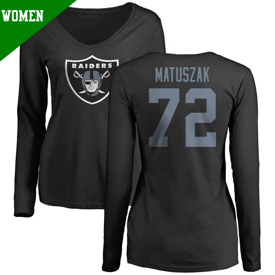 Women's ＃72 John Matuszak Las Vegas Raiders Black Name & Number Logo Slim Fit Long Sleeve T-Shirt