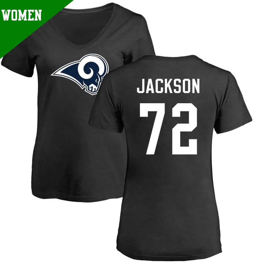 Women's ＃72 Jonah Jackson Los Angeles Rams Black Name & Number Logo Slim Fit T-Shirt