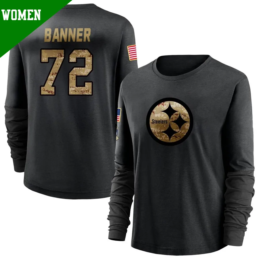Women's ＃72 Zach Banner Pittsburgh Steelers Black 2020 Salute To Service Sideline Performance Long Sleeve T-Shirt