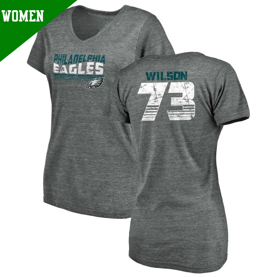 Women's ＃73 Marvin Wilson Philadelphia Eagles Red Retro V-Neck T-Shirt Heathered Gray