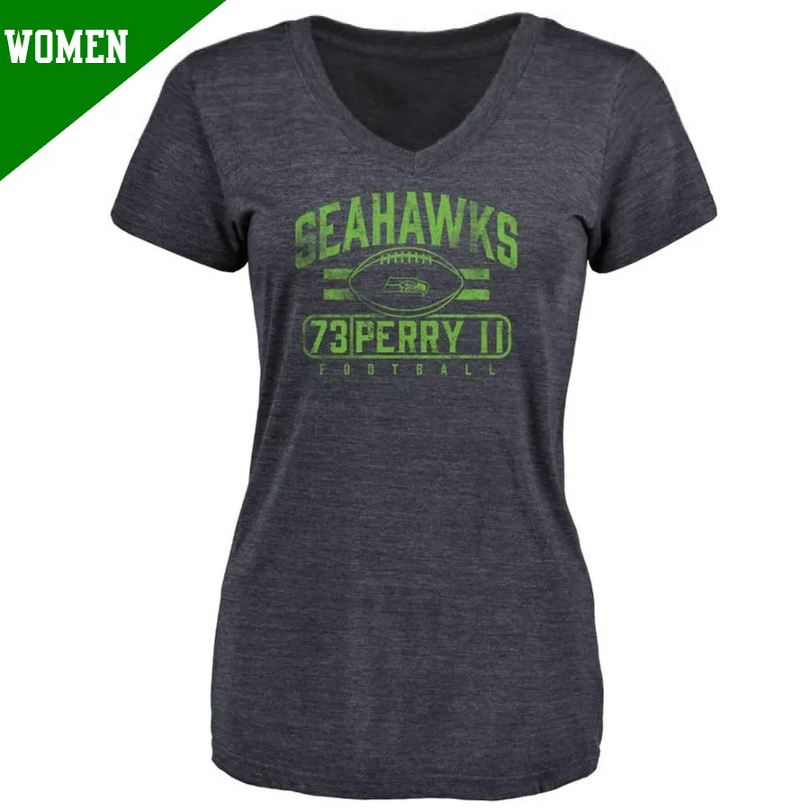 Women's ＃73 Roderick Perry II Seattle Seahawks Navy Flanker T-Shirt
