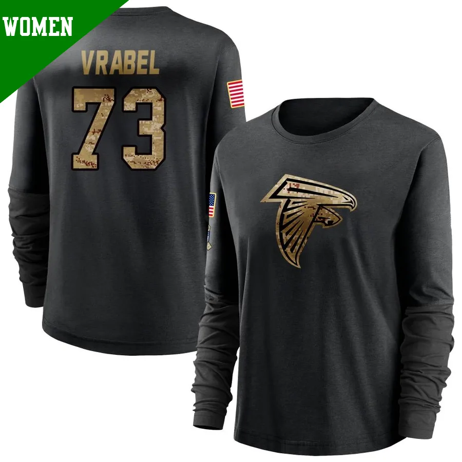 Women's ＃73 Tyler Vrabel Atlanta Falcons Black 2020 Salute To Service Sideline Performance Long Sleeve T-Shirt