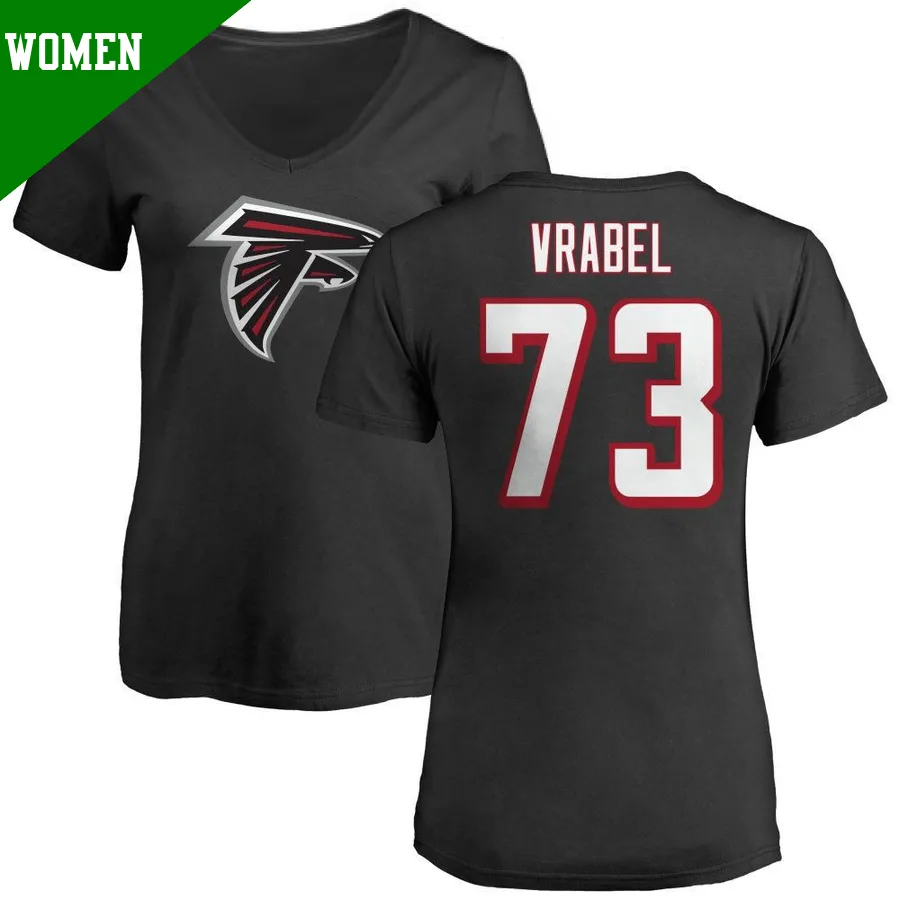 Women's ＃73 Tyler Vrabel Atlanta Falcons Black Name & Number Logo Slim Fit T-Shirt