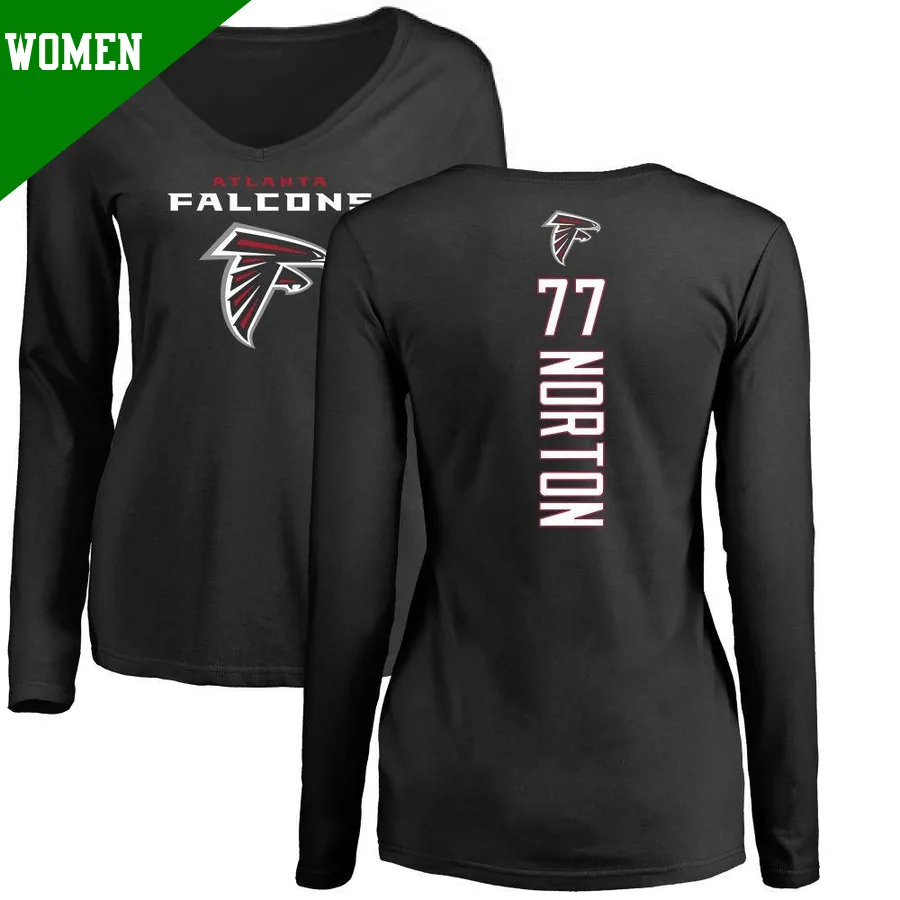 Women's ＃77 Storm Norton Atlanta Falcons Black Backer Slim Fit Long Sleeve T-Shirt