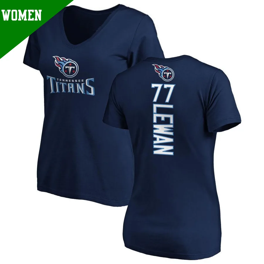 Women's ＃77 Taylor Lewan Tennessee Titans Navy Backer Slim Fit T-Shirt