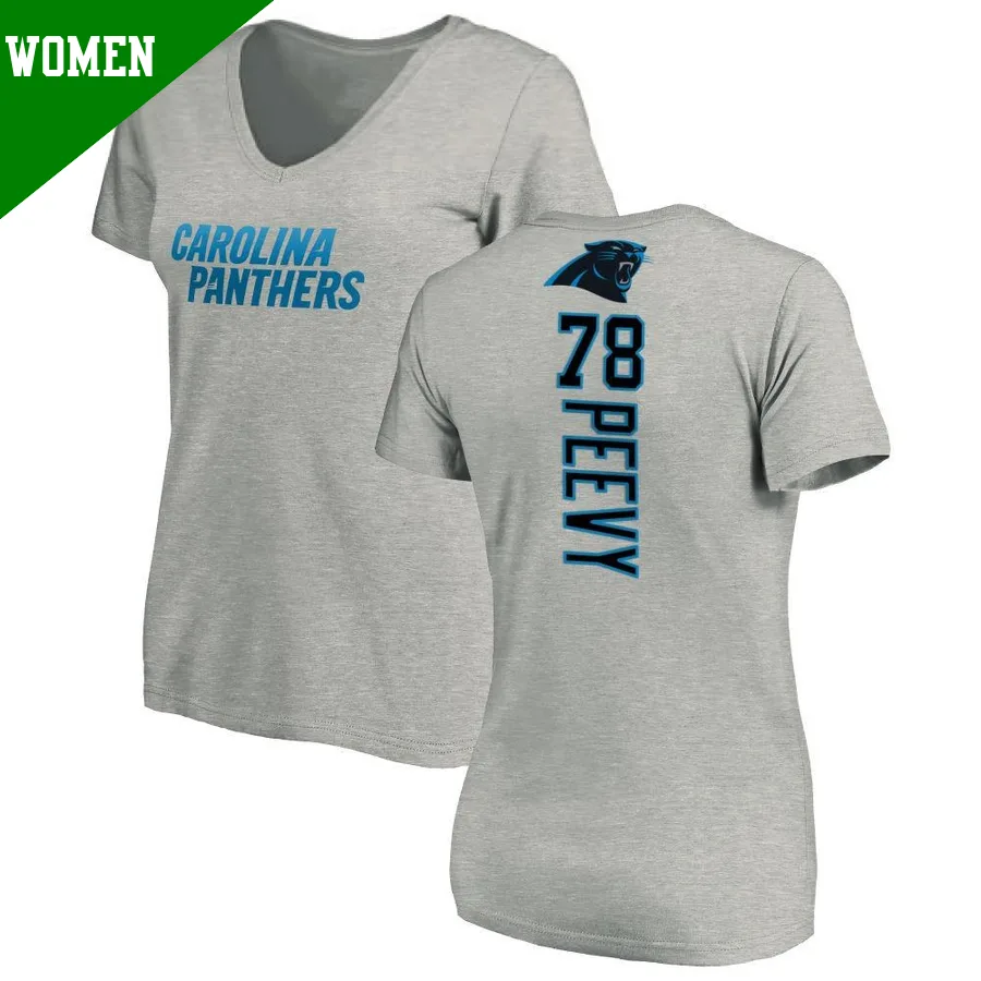 Women's ＃78 Jayden Peevy Carolina Panthers Backer V-Neck T-Shirt Ash