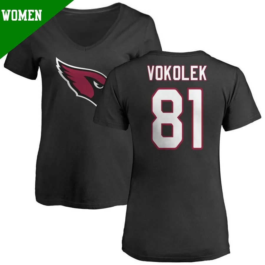 Women's ＃81 Travis Vokolek Arizona Cardinals Black Name & Number Logo Slim Fit T-Shirt