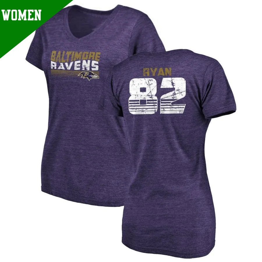Women's ＃82 Sean Ryan Baltimore Ravens Purple Retro V-Neck T-Shirt
