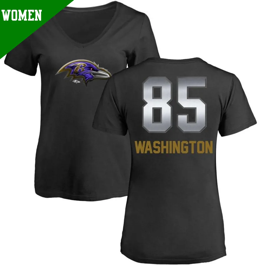 Women's ＃85 Scotty Washington Baltimore Ravens Black Midnight Mascot T-Shirt