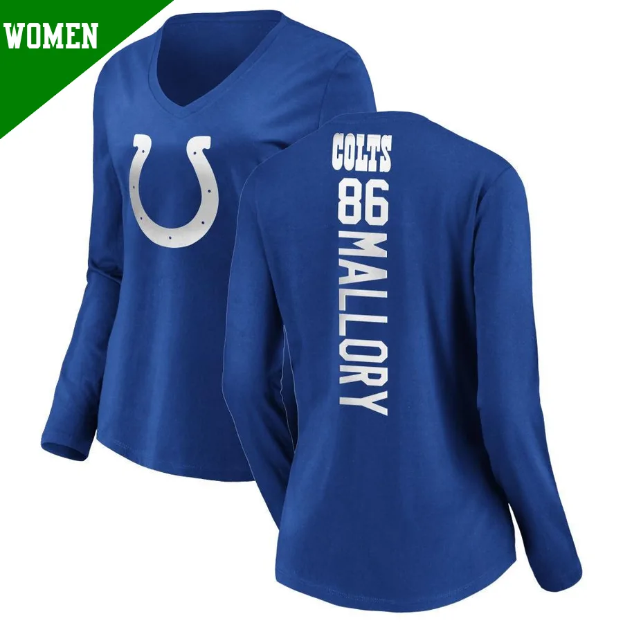 Women's ＃86 Will Mallory Indianapolis Colts Royal Backer Slim Fit Long Sleeve T-Shirt