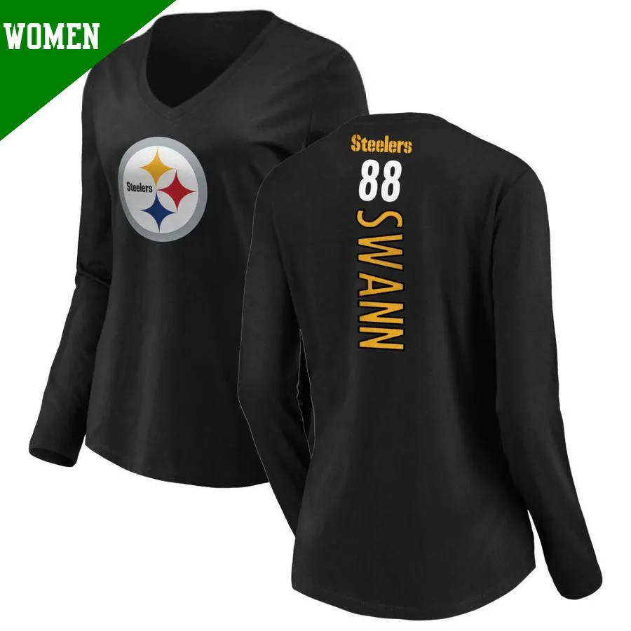Women's ＃88 Lynn Swann Pittsburgh Steelers Black Backer Slim Fit Long Sleeve T-Shirt