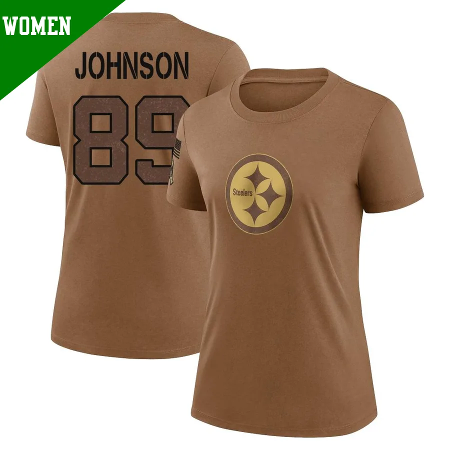 Women's ＃89 Brandon Johnson Pittsburgh Steelers Brown Legend 2023 Salute To Service Performance T-Shirt