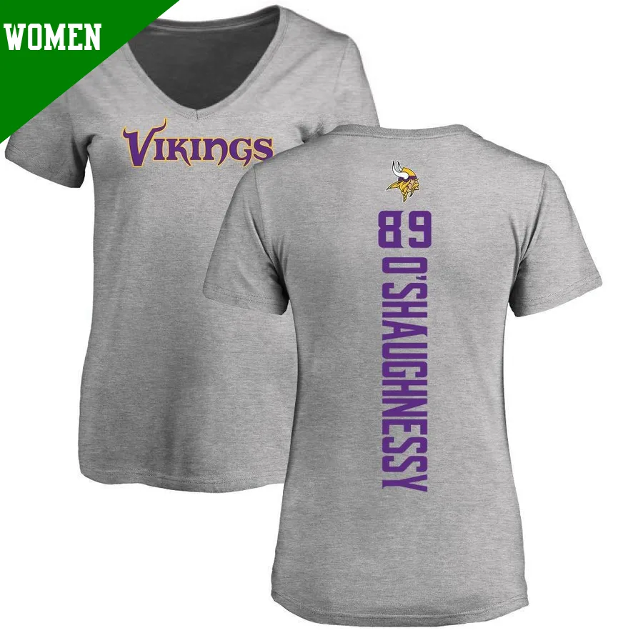 Women's ＃89 James O'Shaughnessy Minnesota Vikings Backer V-Neck T-Shirt Ash