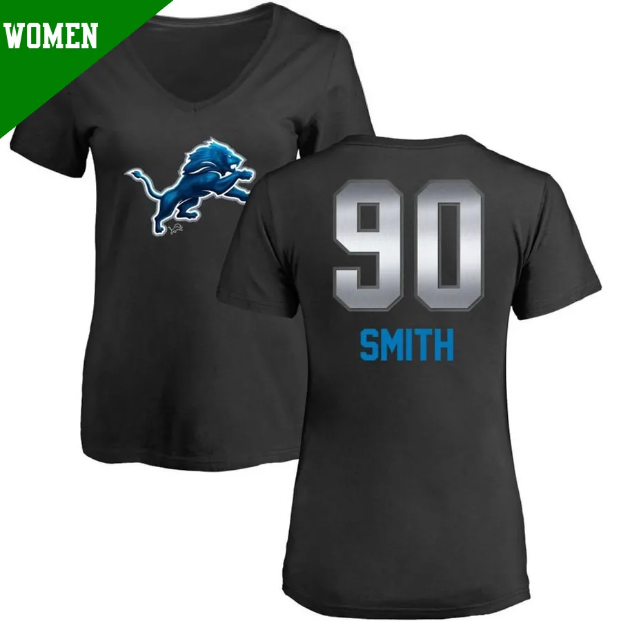 Women's ＃90 Chris Smith Detroit Lions Black Midnight Mascot T-Shirt