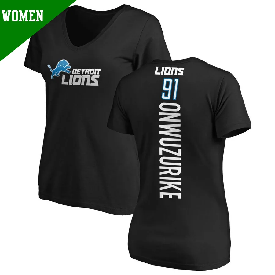 Women's ＃91 Levi Onwuzurike Detroit Lions Black Backer Slim Fit T-Shirt