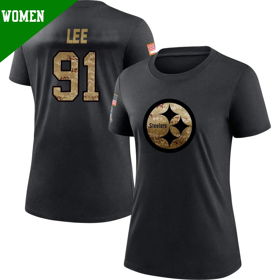 Women's ＃91 Logan Lee Pittsburgh Steelers Black 2020 Salute To Service Performance T-Shirt