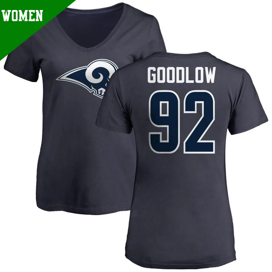 Women's ＃92 Anthony Goodlow Los Angeles Rams Navy Name & Number Logo Slim Fit T-Shirt