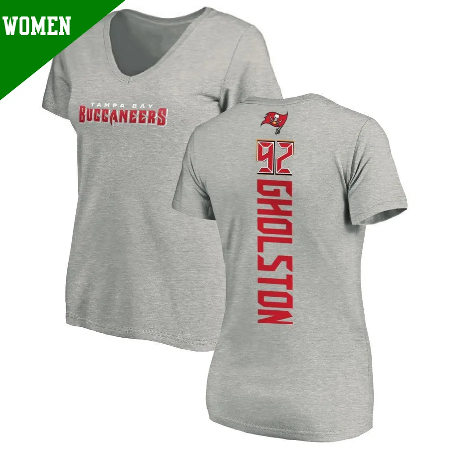 Women's ＃92 William Gholston Tampa Bay Buccaneers Backer V-Neck T-Shirt Ash