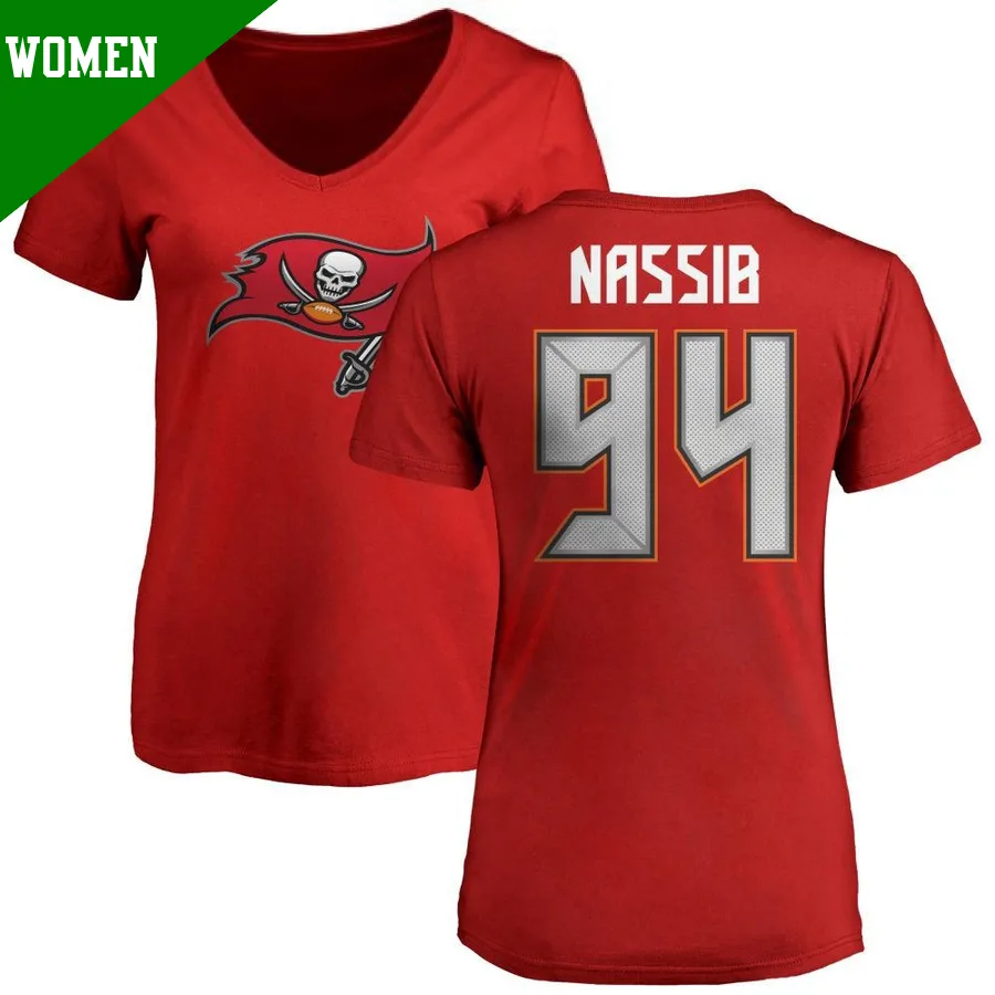 Women's ＃94 Carl Nassib Tampa Bay Buccaneers Red Name & Number Logo Slim Fit T-Shirt