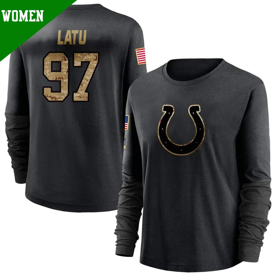 Women's ＃97 Laiatu Latu Indianapolis Colts Black 2020 Salute To Service Sideline Performance Long Sleeve T-Shirt