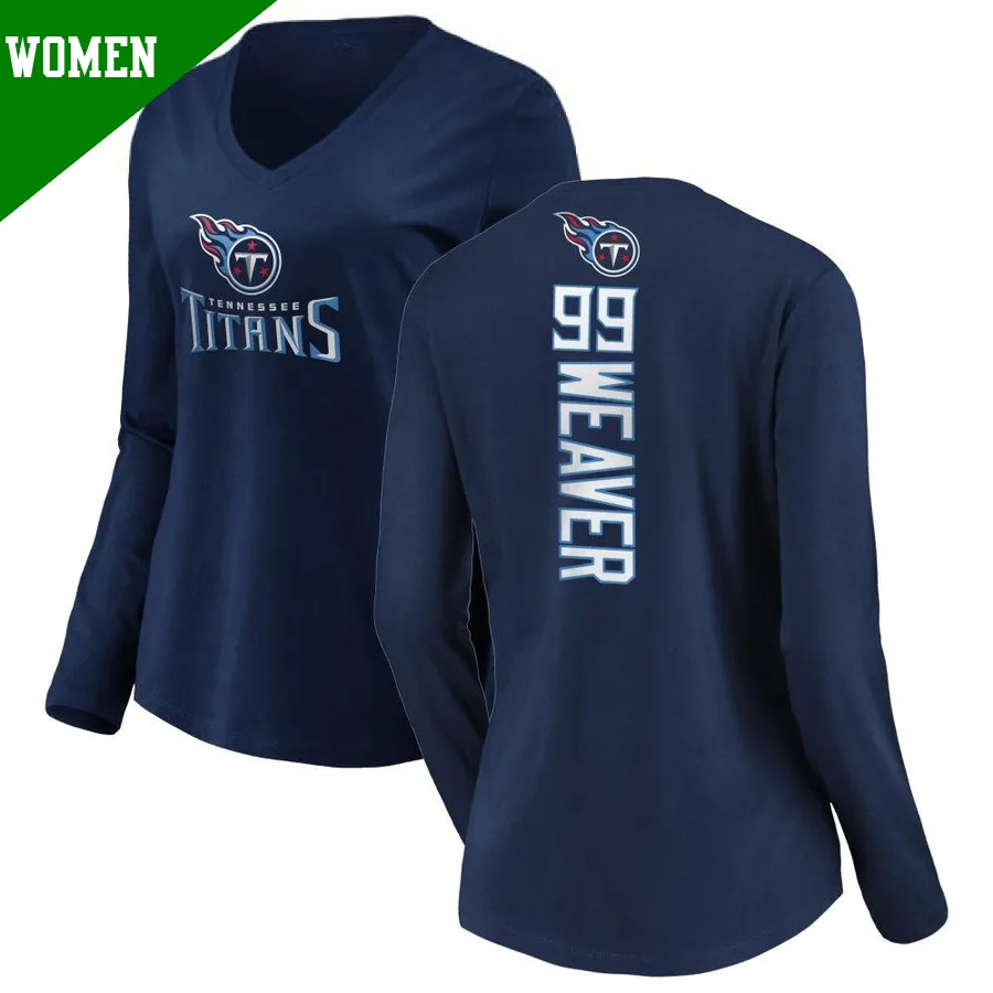 Women's ＃99 Rashad Weaver Tennessee Titans Navy Backer Slim Fit Long Sleeve T-Shirt