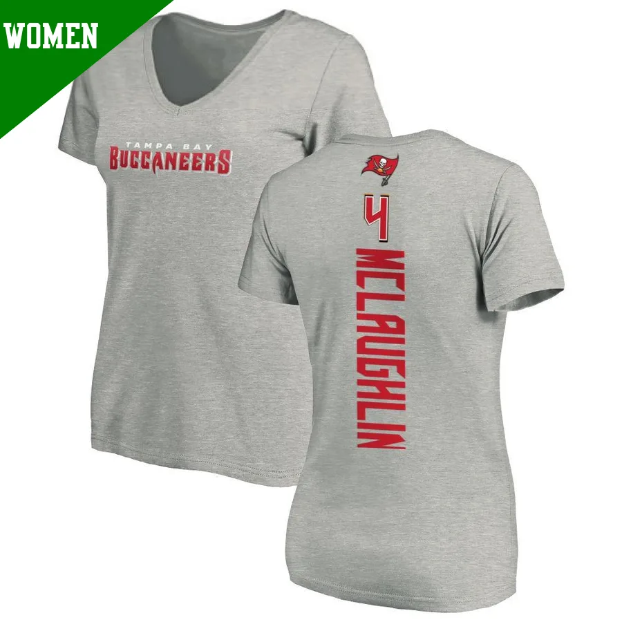 Women's Chase McLaughlin Tampa Bay Buccaneers ＃4 Backer V-Neck T-Shirt Ash