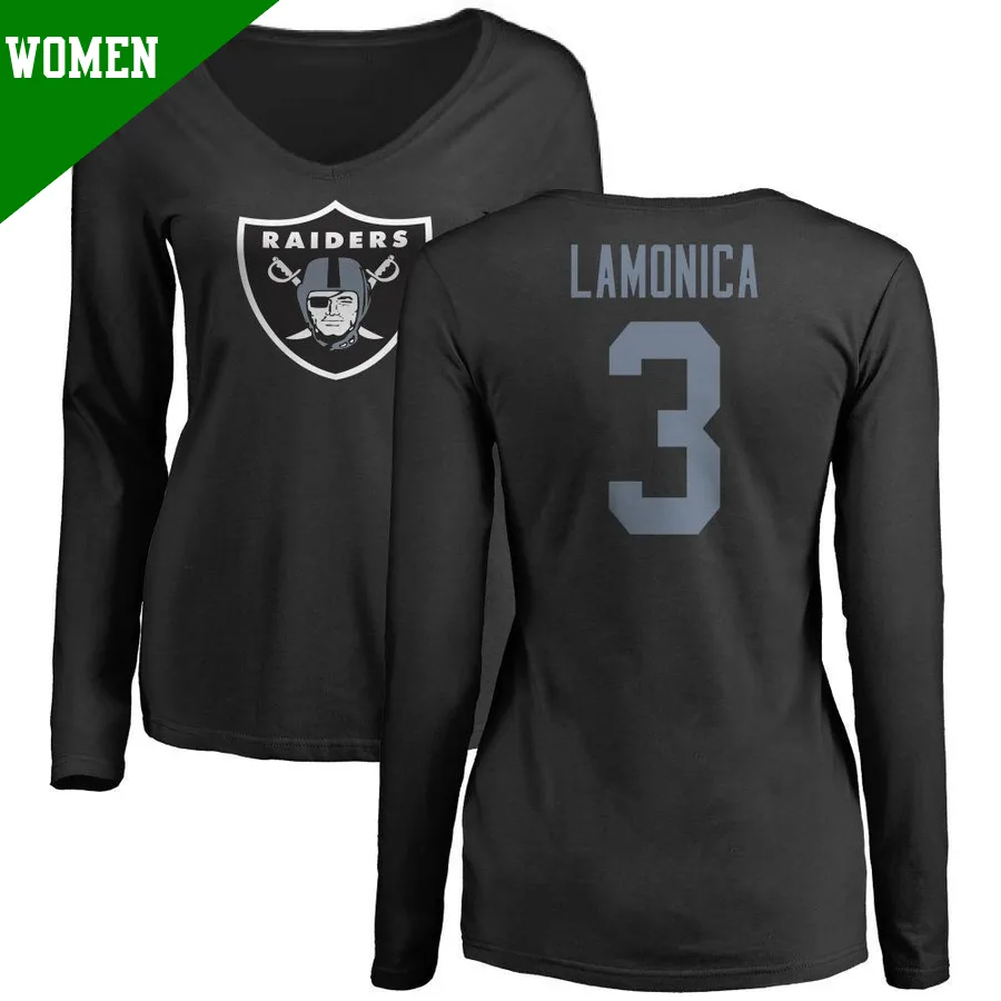Women's Daryle Lamonica Las Vegas Raiders Black ＃3 Name & Number Logo Slim Fit Long Sleeve T-Shirt