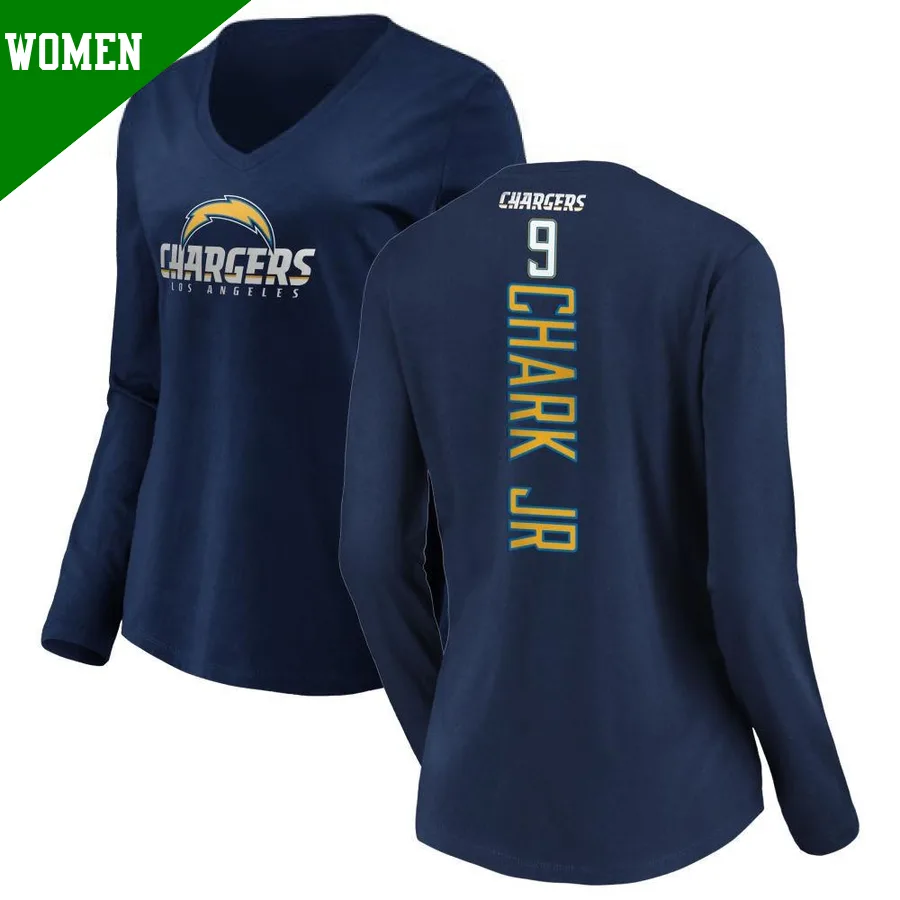 Women's DJ Chark Jr. Los Angeles Chargers Navy ＃9 Backer Long Sleeve T-Shirt