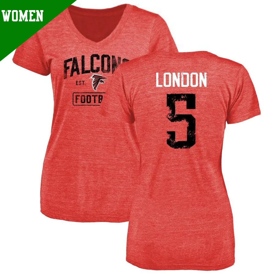 Women's Drake London Atlanta Falcons Red Distressed ＃5 Name & Number T-Shirt
