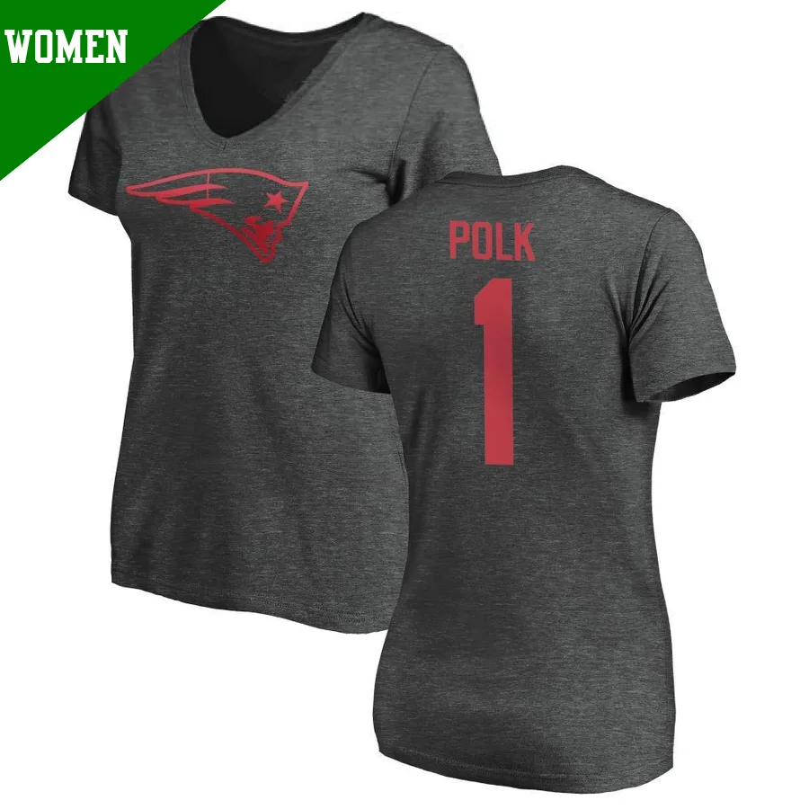 Women's Ja'Lynn Polk New England Patriots ＃1 One Color T-Shirt Ash