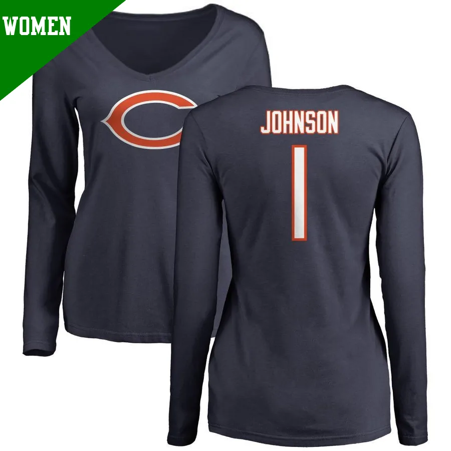 Women's Jaylon Johnson Chicago Bears Navy ＃1 Name & Number Logo Slim Fit Long Sleeve T-Shirt